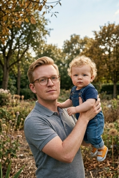 Dad with toddler in garden
